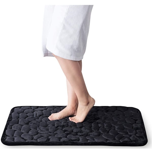 Antiskrid bademåtter i memory foam stretch, absorberende maskinvaskbart badeværelsestæppe, badeværelsesbruser måtte, 40 x 60 cm, sort