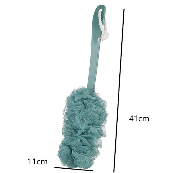Dusjblomst med langt håndtak, hengende badebørste, ryggbørste, slitesterk badesvamp, dusjbørste for kvinner og menn, eksfolierende loofah (grønn)