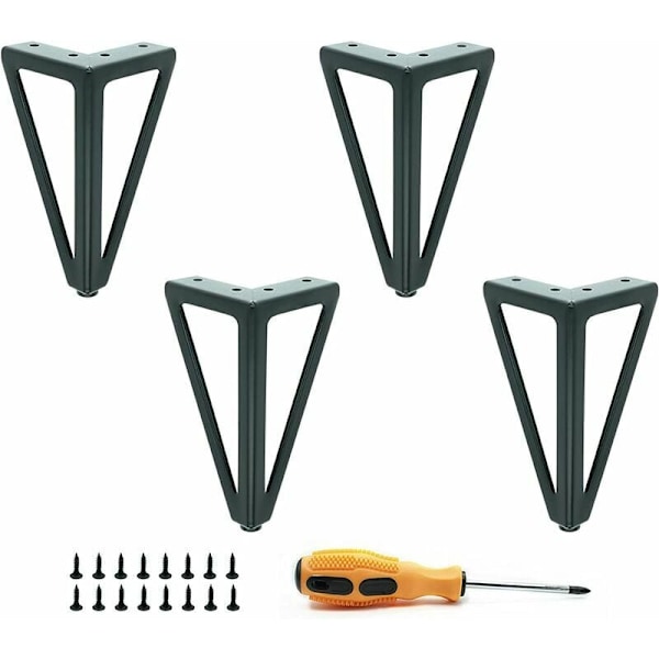 Set med 4 svarta bordsben i metall - Utbytbara möbelben - För soffbord/TV/soffa/säng och andra möbelben - med skruvar (15 cm)