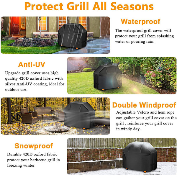 Premium Grilldæksel, Heavy Duty Gas Grilldæksel til Weber Spirit, Weber Genesis, Char Broil og mere. Tåre- og vandafvisende (57\"L x 24\"W x 46\"H, B