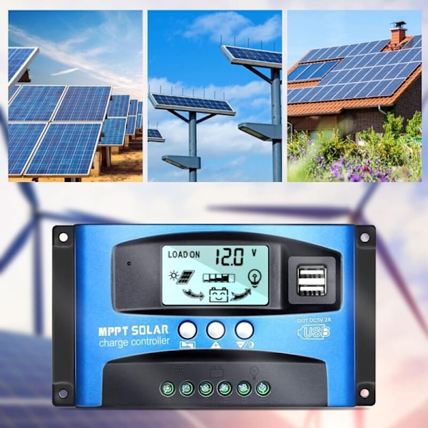 30A MPPT Solar Charge Controller 12V/24V Auto Fokus Overvågning Solpanel Regulator med LCD Display Dobbelt USB Port