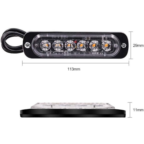 4 STK Strobe Sidemarkeringslys, 6 LED Fareadvarselslysbjælke, Gul Nedbrydningsblink, Nødblink, Vandtæt 12V 24V Universal til Ca