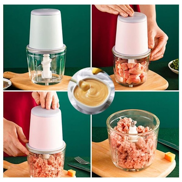 Mini blendere til baby, mini kulinarisk robot, 300ml Bébé blender, mini elektrisk hakker, mini kulinarisk robot med USB-opladning, elektrisk blender til børn