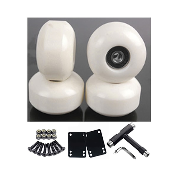 4 stk. (hvide) skateboardhjul 52mm 95A, PU-elasticitet 80% udskiftningshjul med ABEC-9 608 RS kuglelejer til skateboards
