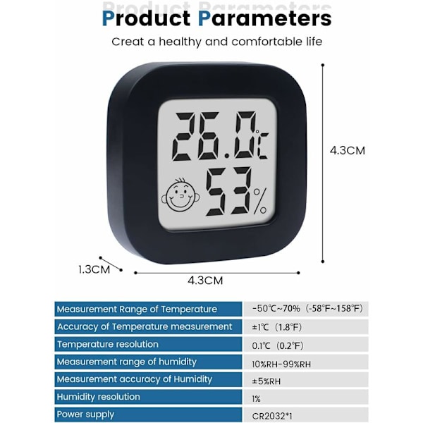 Mini termometer Digital Hygrometer med hög precision, temperaturmätare och fuktighetsmätare, termo-hygrometerindikator för komfortnivån