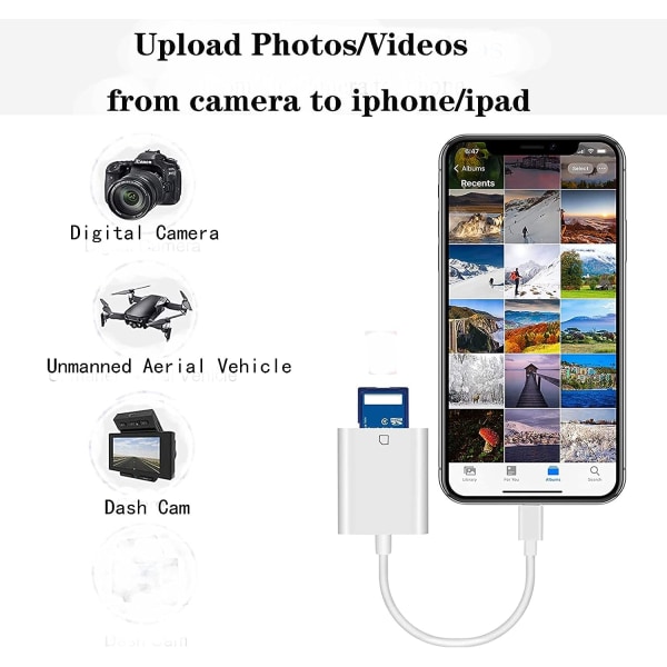SD-kortleser for iPhone iPad Trail Camera SD-kortleser Photog