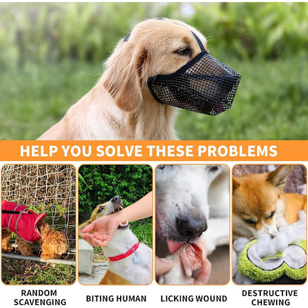 Mjuk nylon munkorg för hund - Justerbar andningsbar mesh munkorg, hundmask, munskydd för anti-bitning anti-skällande slickande (Grå, Storlek M)