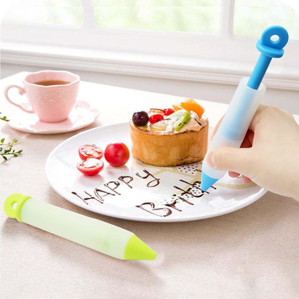 4 kake dekorative penn sett, silikon ispenn, kake skriveverktøy med 4 isrør penn spiss mønstre, brukt for dekorative kake baking og DIY kake tilgang