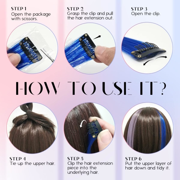 Rakt hårförlängning för kvinnor, färgglada clip in extensions f