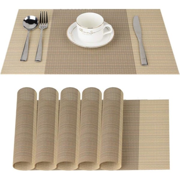 Sæt med 6 (Beige) Pladsemåtter Pladsemåtter Skridsikre Vaskbare PVC Pladsemåtter 30 x 45cm Varmebestandige Hårde Pletbestandige