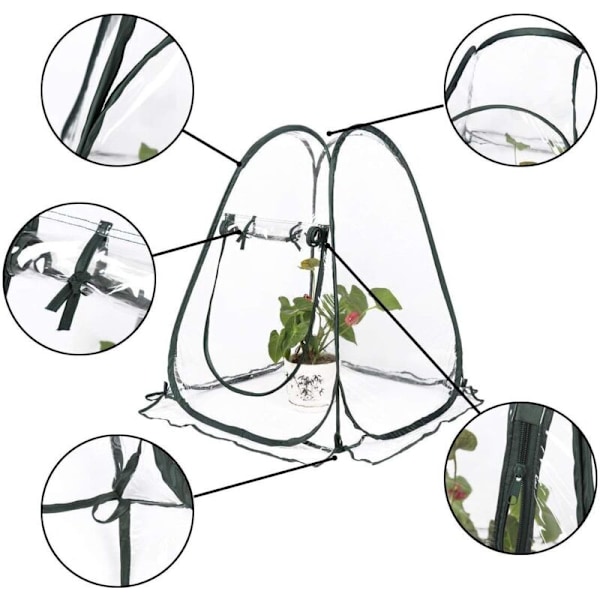 Mini Pop Up drivhus - Lite vintertelt for planter - Blomsterpotte - Mini drivhus - Vinterbeskyttelse for planter (70 x 70 x 80 cm)