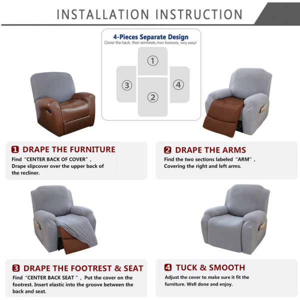 Superstretchigt Recliner-fåtöljöverdrag Recliner-sofföverdrag Recliner-fåtöljöverdrag Formmonterade överdrag, Mjuka och tjocka (Ljusgrå - 1-pack)