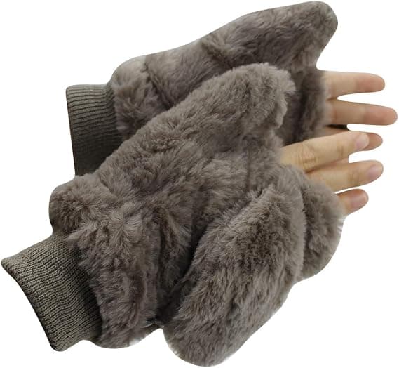Dame Vinter Puf Handsker Luffer Vindtætte Fleece Plys Handsker med Varme Luffer