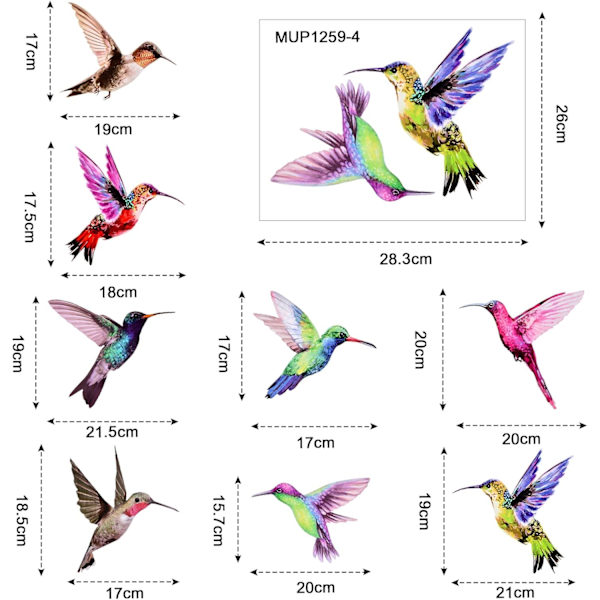 Kolibri Tarrat, Värikkäät Ikkunatarrat, Kolibri Ikkunatarra, Törmäyksenesto Ikkunatarrat, Seinä Ikkuna Koristelu (8 Kpl)