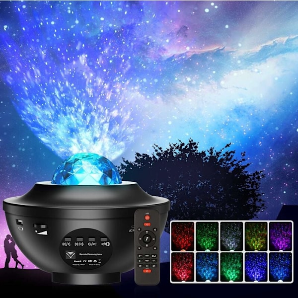 Stjernehimmelprojektor, Planetarium LED-projektor roterende nattlys for barn, Ocean Starry Projector Lamp Justerbar lysstyrke Bluetooth/Fjernkontroll Co