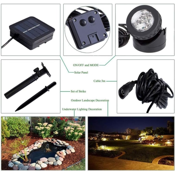 Solcellslampor för damm, 6 LED-lampor, undervattensbelysning, solcellsdriven, vattentät, landskapsbelysning för trädgård, fontän, pool, utomhus (varmvit)