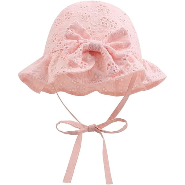 Rosa - 1 st spetsbågsommarhatt babyflicka bomullssolskydd nyfödd babyhatt