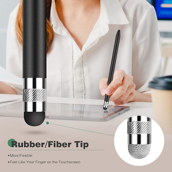 Svart+Silver-Universell 2 i 1 Kapacitiv Pekskärm Tablet Stylus Penna för iPhone/iPad/Pro/Mini/Air/Samsung med 6 Utbytestoppar