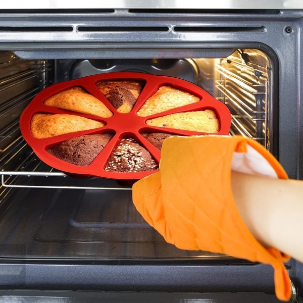 Trekantet pizzaskive kage bageforme 8 hulrum silikoneform non-stick silikone kageform kageform rød Mo muffinform