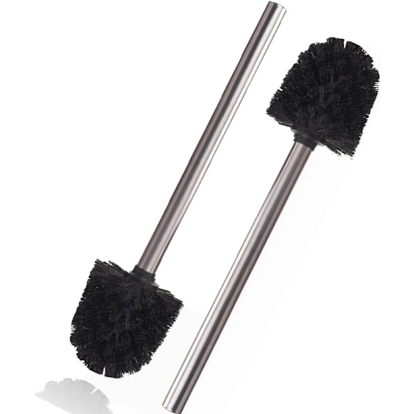 2xbørster til toilet, toiletbørste i rustfrit stål, WC toiletkost, klassisk sort børste, udskifteligt børstehoved, mål 8 x 8 x 34 cm, 2 rum （Pla