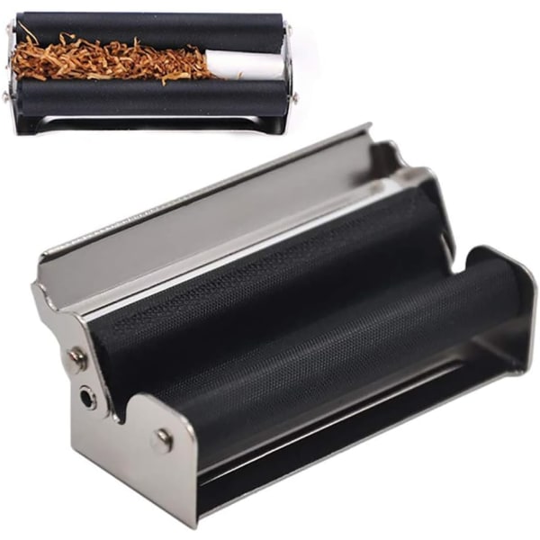 Cigarettrulle i metall, lättanvänd manuell cigarettrullningsmaskin, verktyg för tobakstillverkning, tillbehör för cigarettrullning (svart, 70 mm)