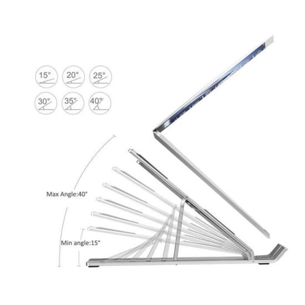 Sølv Aluminium 2-delt Ventileret Laptop Stativ, Ergonomisk Sammenklappelig Skrivebordsstativ til Macbook-Ipad-Notebook-Tablet