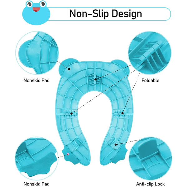Børnetoiletreducer Baby Toilet Reducer, Rejsetoiletreducer, Sammenklappelig Børnetoiletsæde, Rejse Sammenklappelig Toiletsæde med 1 Bærepose, Blå Frø