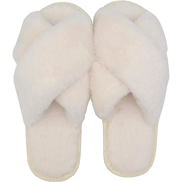 Chausson Fourrure Femme Tofflor 40 - 41 (passar fötter 39 - 40) sul längd 26cm Varma Bekväma Inomhus Plysch Päls Kvinnlig Öppen Tå Halkfria Hemtofflor