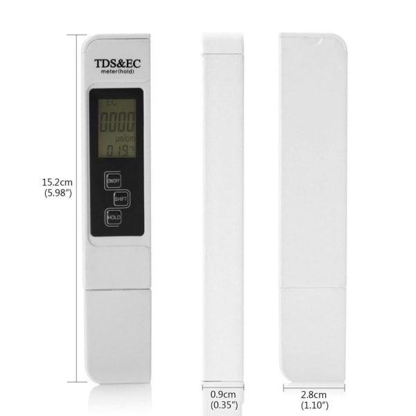 3 i 1 Multifunktionel Digital Tester TDS Meter EC og Temperatur med Stor Digital LCD Skærm til Drikkevandskvalitet, Hydroponik osv. (kan ikke