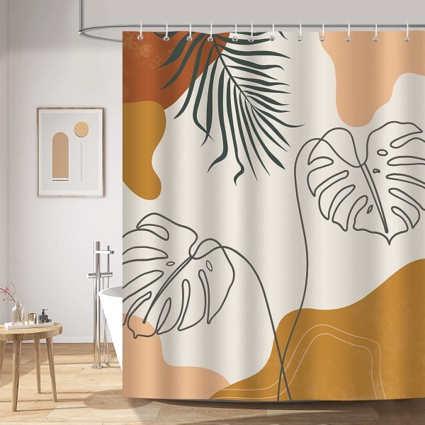 Minimalistisk Boheme Tropisk Blad Bruseforhæng 180 x 180 cm Badeforhæng Polyesterstof Mugbestandigt Vandtæt Vaskbart Badeværelseforhæng。