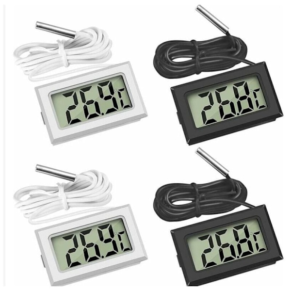 (2x svart 2x vit, 46x28x15mm) Mini digital LCD termometer temperatur med temperaturgivare sensor testare