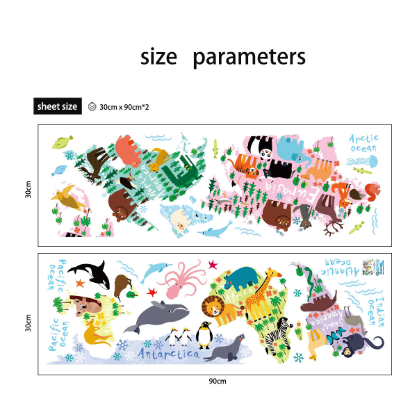Djurvärldskarta (stor) Barnväggdekaler Dekaler Peel and Stick