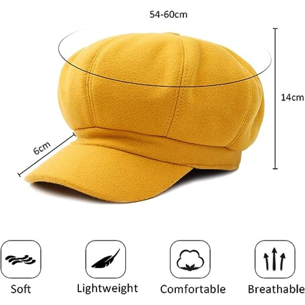 54-60CM Stilful Dame Beret Hat Fritid Rejse Hat Newsboy Beret Basker Hat Kvinde Ottekantet Hat