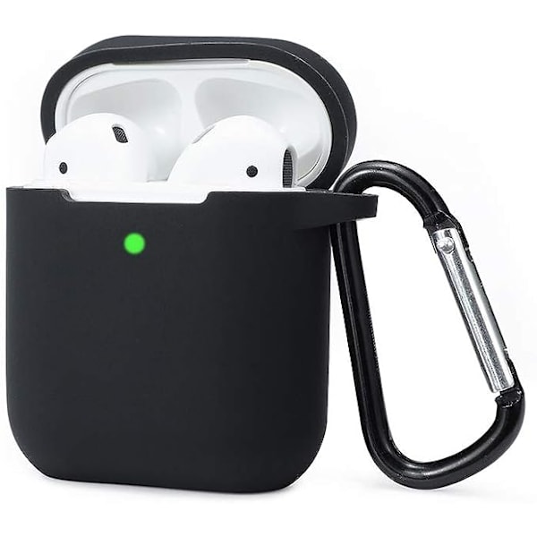 Svart, Airpods-dekselbeskyttelse, kompatibelt med AirPods 2 og 1, AirPods 2 og 1-deksel i silikon [synlig LED-indikator] [støtter trådløs ladi