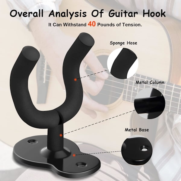 3-pack metallgitarrväggfäste med skyddande svamp - för basgitarr banjo ukulele - svart