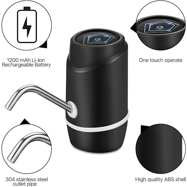 Vattenautomatisk pump för 2-5 gallons vattenflaska, automatisk elektrisk dricksvattenpump, bärbar vattenautomat med USB-laddning, silikonslang kall dri