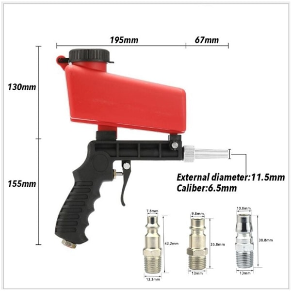 Bærbar dekk sandblåsing sandblåsepistol pistol sandblåser sandblåsepistol for å fjerne rust maling skalaer (rød)