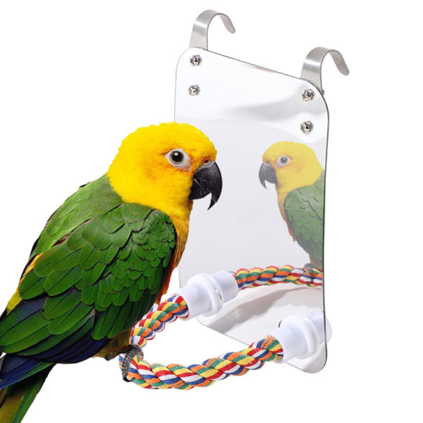 7 tums fågelspegel med rep Abborre Cockatiel-spegel för Cage Bird