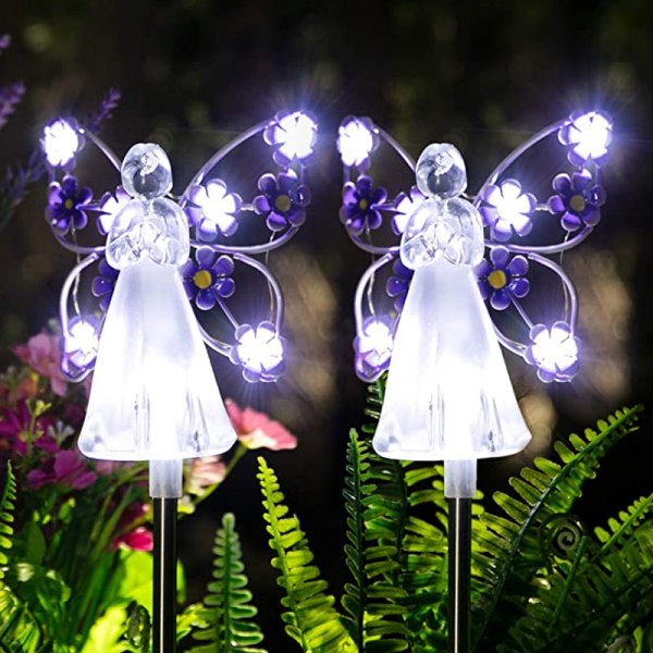 2 lysende engler (lilla) utendørs hage dekorasjon, dekorativ