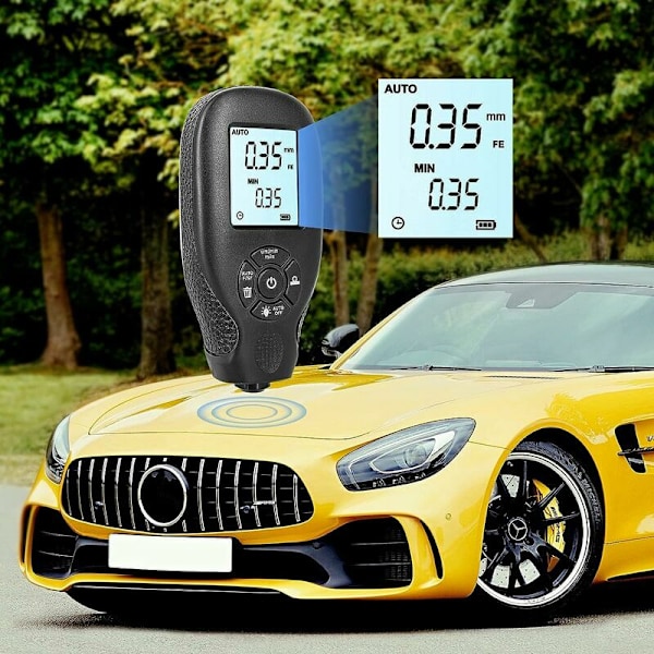 Automaalipinnoitteen paksuusmittari, LCD digitaalinen kannettava taustavalo kalibrointilevyillä teräs- ja alumiinipohjalle - (musta)