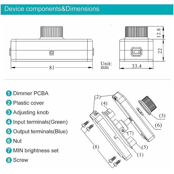3-100W LED bagkant dæmper (rotary variator), bruges til dæmpbar LED, glødelampe, halogenlampe, 220-240V, ENTRUCTER CE, Sort