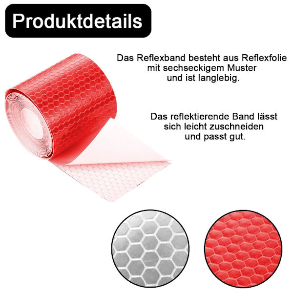 Selvklebende refleksteip, refleksvarselteip, for gulvmerking, biler, 4 stykker, rød, hvit