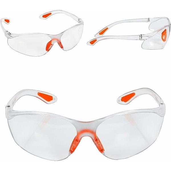 Set med 12 transparenta skyddsglasögon - skyddsglasögon med plastlinser, näsbrygga och gummerade skalmändar för ökad komfort - transparent ram PPE