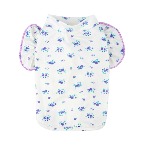 Lille hundepige trykt hundetrøje med flæseærmer, sommerhvalpetøj blødt åndbart basis-t-shirt, sød stil hundevest, lilla, S