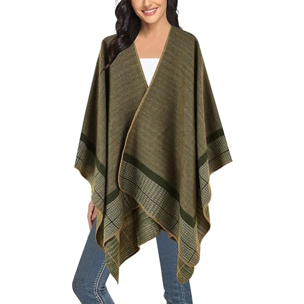 Dame sjal kappe sjal kvast print cardigan tern stribet sjal (grøn)