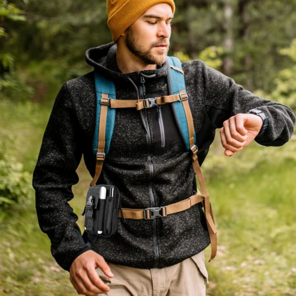 Svart midjeväska för män i nylon - multifunktionell budväska för telefon, camping, vandring, cykling, klättring och resor