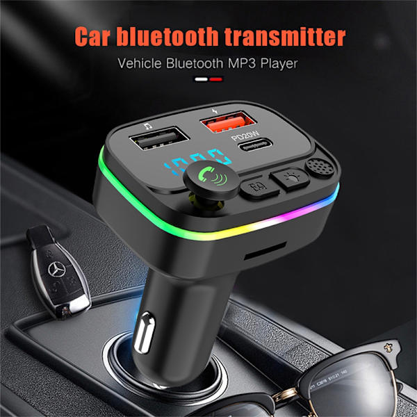QC3.0 Bil MP3 Bluetooth Håndfri Afspiller Bil FM Transmitter TYPE-C Port Bluetooth Biloplader PD Hurtig Opladning
