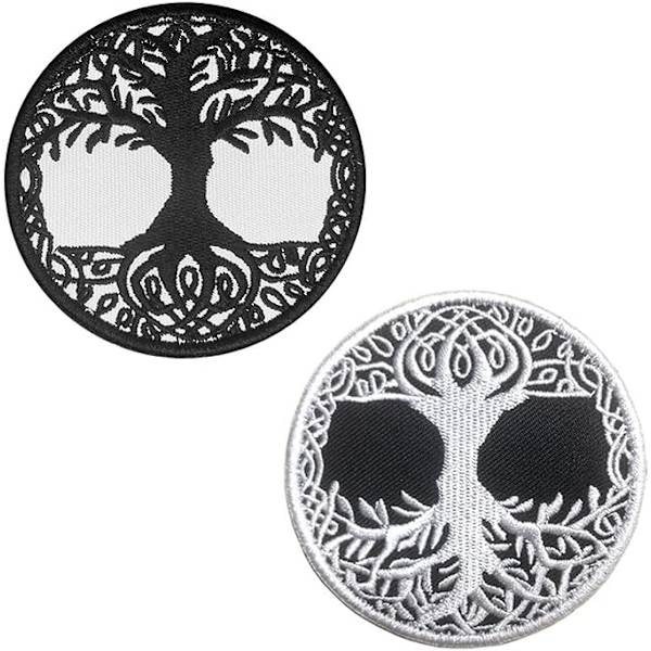 2 stk. Livets Træ patch broderi (sort og hvid) mærke velcro mærke patch rygsæk hat jakke vest lomme hundestrop