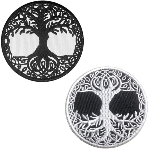 2 stykker af Tree of Life patch-broderi (sort og hvid) badge
