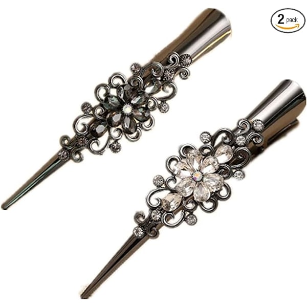 2 metallista krokotiilin hiuspidikettä (musta ja valkoinen) liukumattomat ankannokkaiset hiuspidikkeet naisille ja tytöille Elegantti hiusasusteet ankannokkaiset pidikkeet
